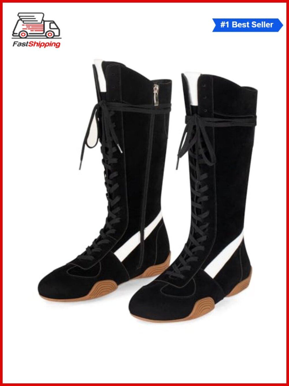✨ LACIKOSZ Faux Suede Knee-High Lace-Up Boxing Boots